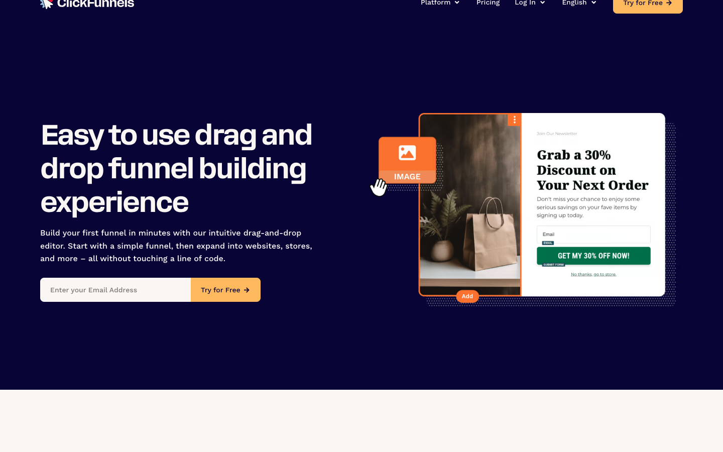 L'éditeur de pages ClickFunnels en glisser-déposer